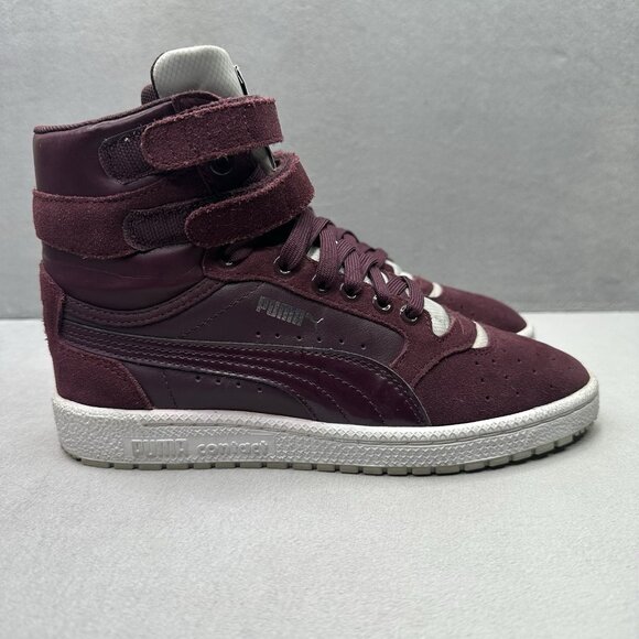 PUMA Sky II Womens Size 7 Shoes Burgundy Leather High Top Streetwear Sneakers - Picture 1 of 8
